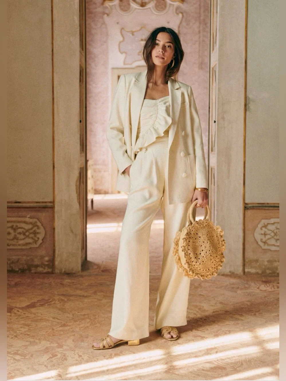 NWT Sezane loulou wide leg pants ecru hard to find